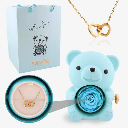 Eternal Rose Bear with Engraved Necklace