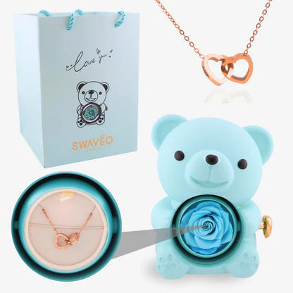 Eternal Rose Bear with Engraved Necklace
