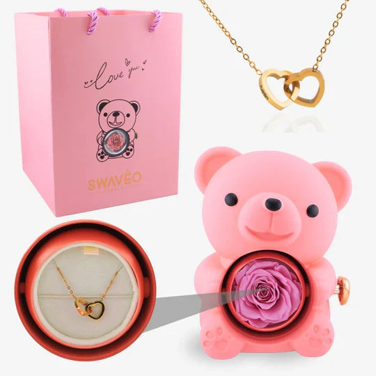 Eternal Rose Bear with Engraved Necklace